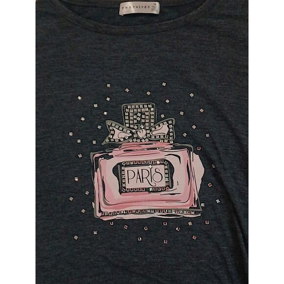 Retrology Glam T-SHIRT Curvy Plus Sz 1X  Navy Blue PARIS Perfume Graphic BLING - Picture 3 of 14